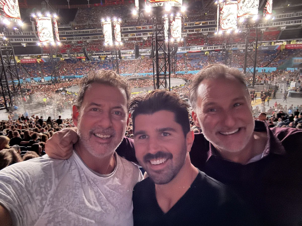 Rob Lancit and Mike Millett in a stadium selfie at a Metallica concert in Nashville